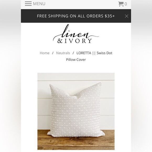Linen & Ivory Loretta Swiss Dot Pillow Cover 12” x 18” - Picture 7 of 11